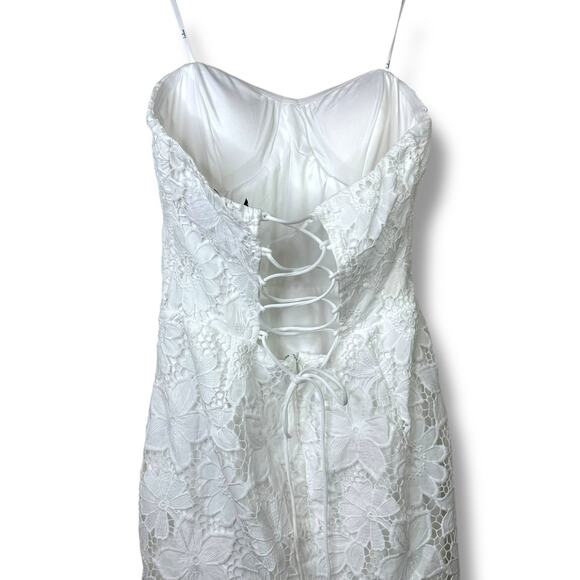 Lulus NWOT Aramis White Embroidered Lace Strapless Bustier Midi Dress Large - Picture 9 of 10